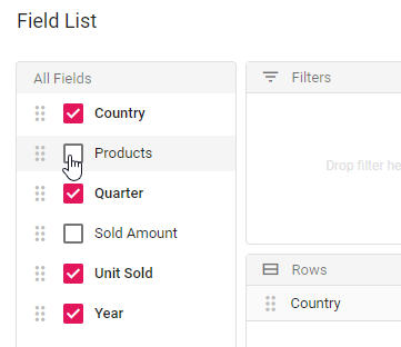 Field List with checkboxes for adding or removing fields