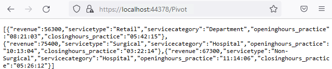 JSON data from the Web API endpoint