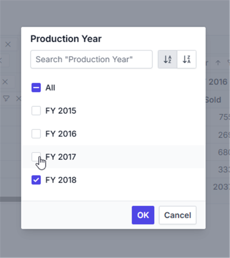 Member filter dialog with checked and unchecked members