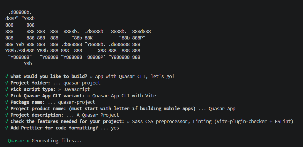 Quasar CLI project setup prompt