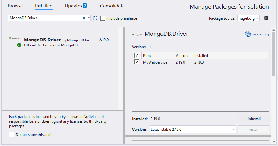 Add the NuGet package MongoDB.Driver to the project