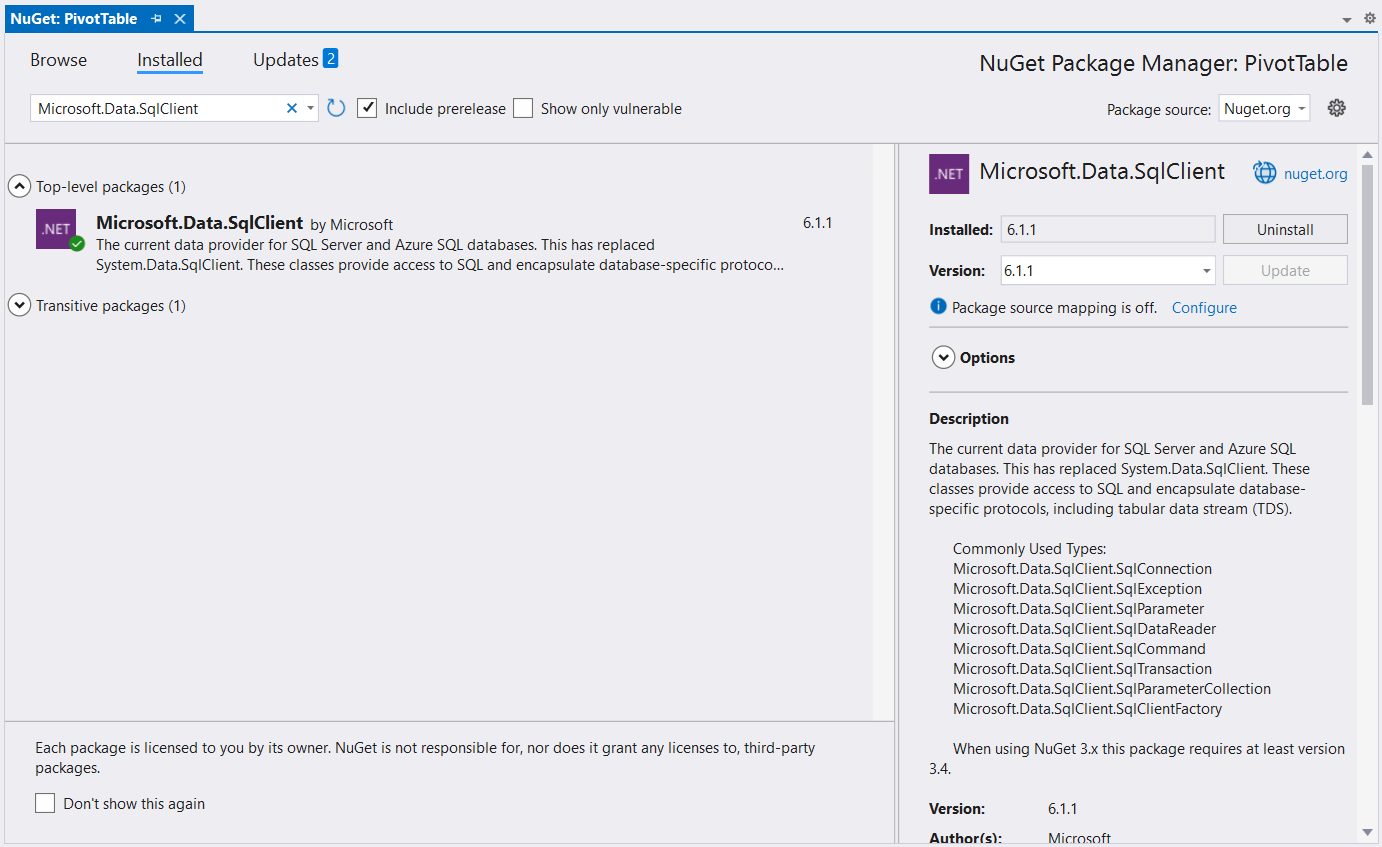 Add the NuGet package Microsoft.Data.SqlClient to the project