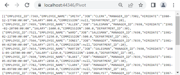 JSON data from the Web API endpoint