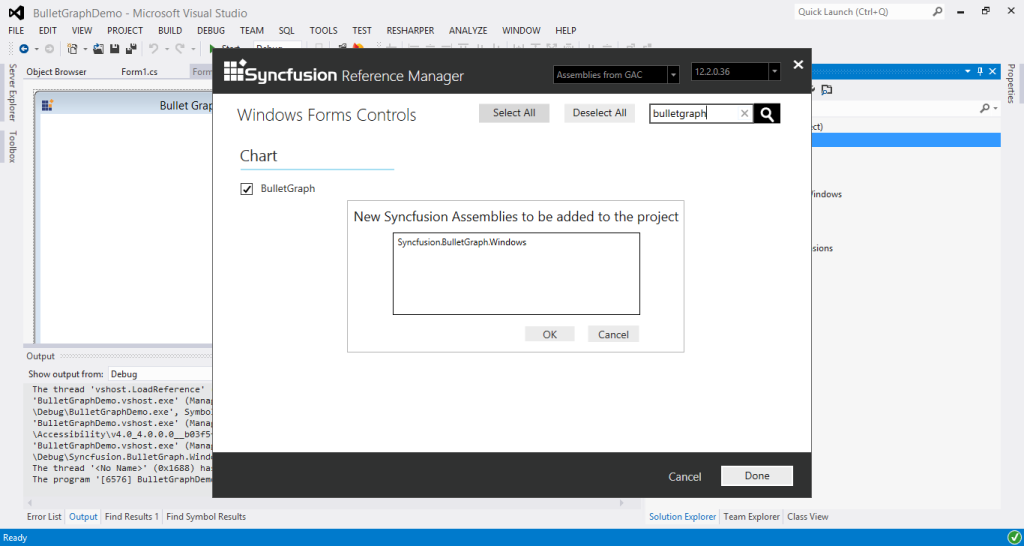 WinForms Bullet Graph Reference Manager assemblies