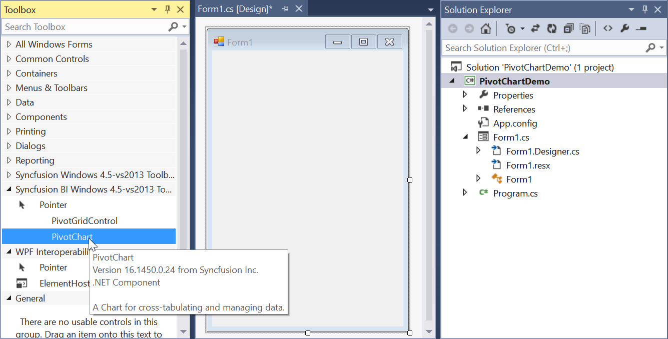 WinForms PivotChart control via designer