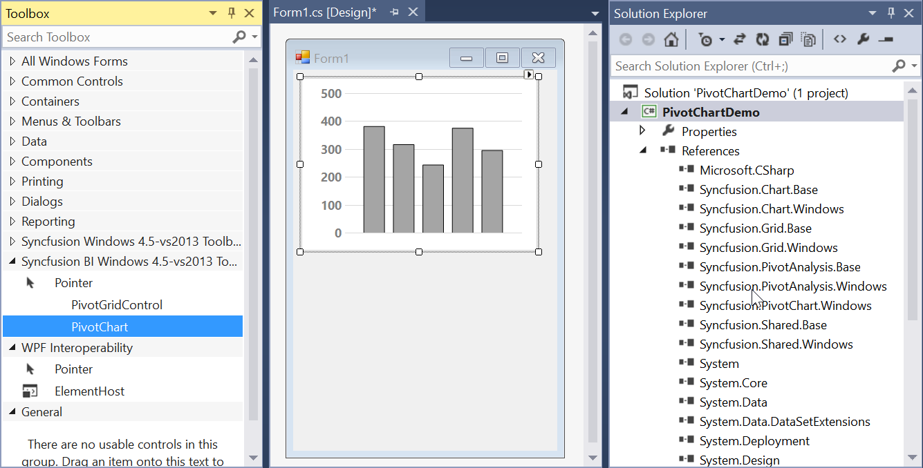 WinForms PivotChart control added to the application
