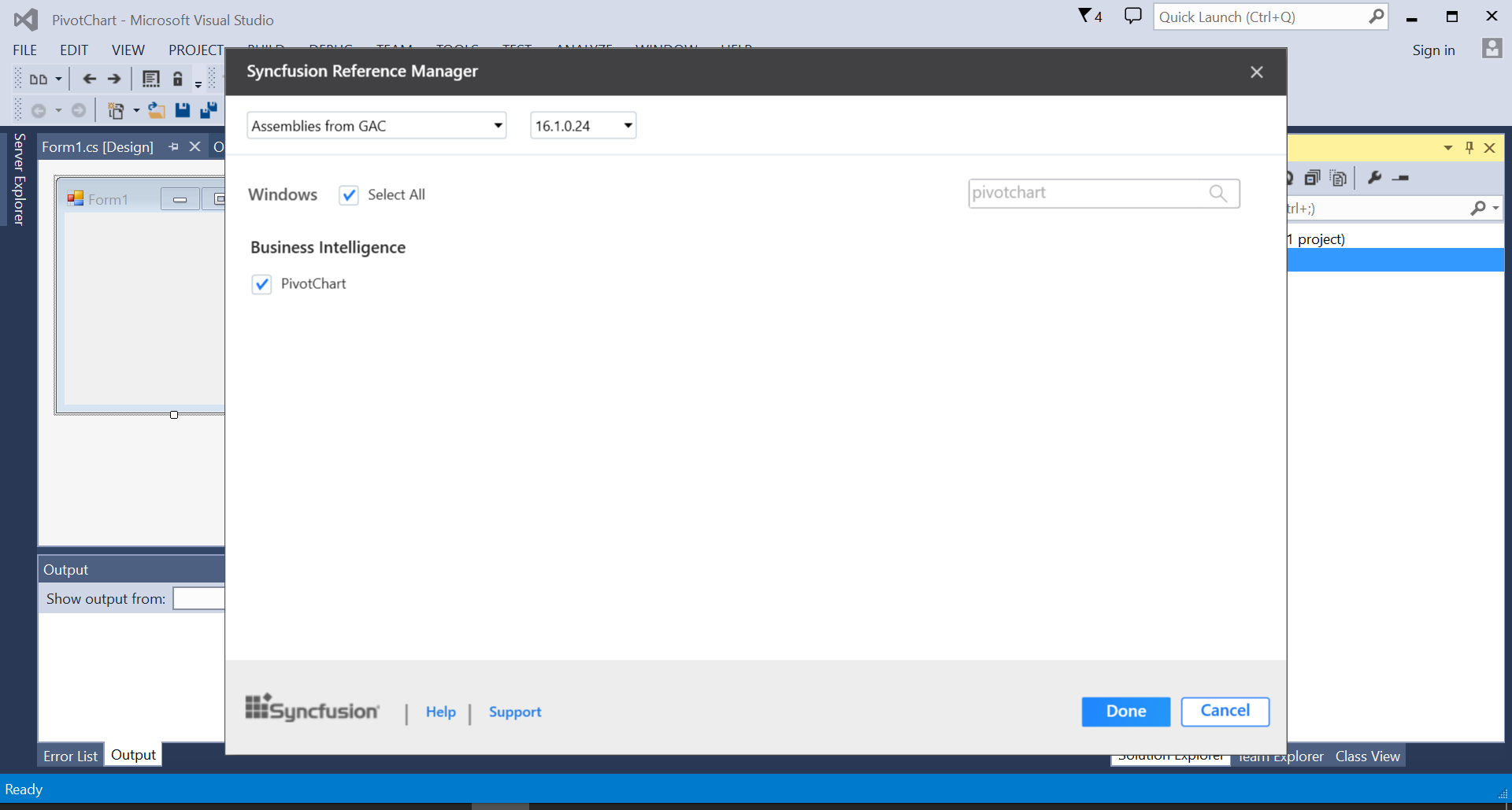 WinForms PivotChart selecting control in reference manager