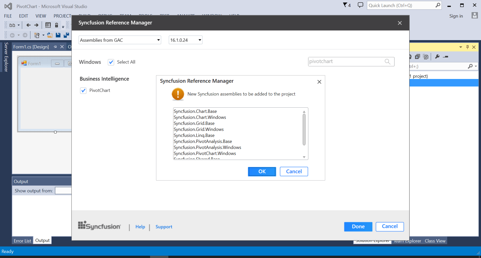 WinForms PivotChart assemblies added via reference manager