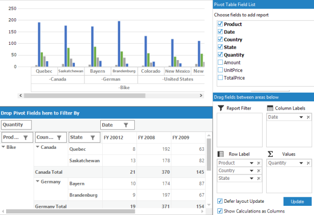 Windows forms pivotchart displays the chart with pivot table fields