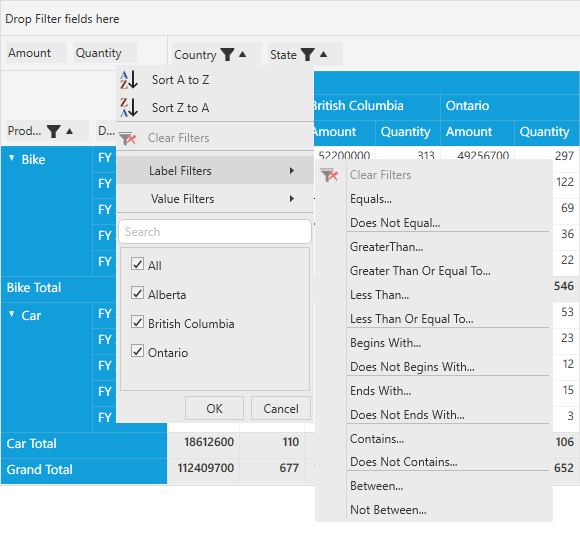 Excel like Filter Popup