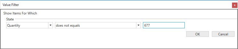 Value Filter window 