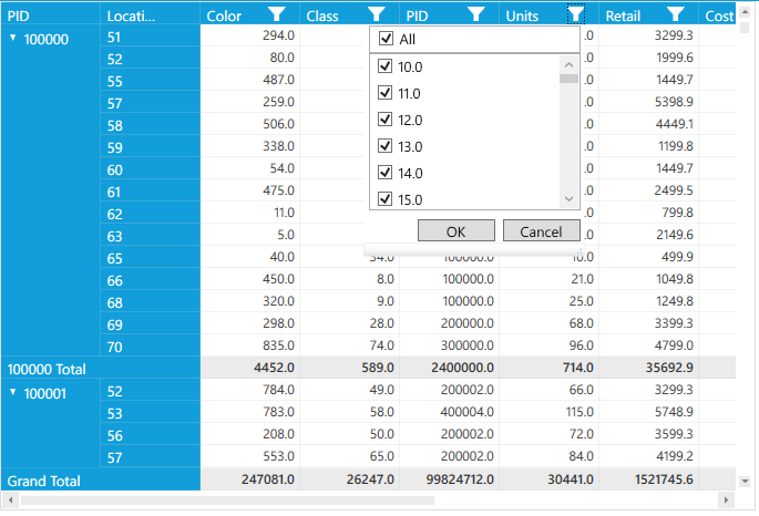 To filter the records using column filter popup