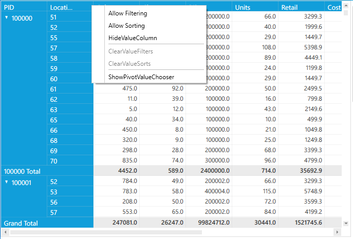 Displaying the context menu