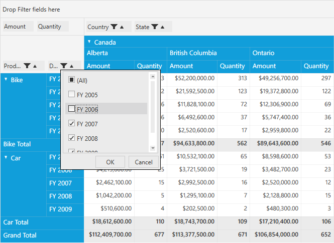 To filter the data values by using filter popup