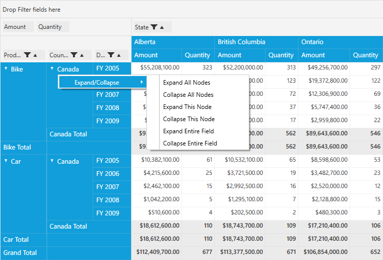 Context menu for Row Headers