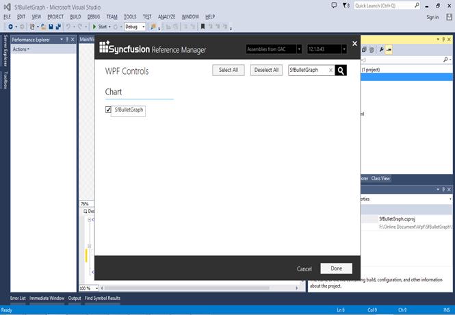 Selecting SfBulletGraph Control in Syncfusion Reference Manager