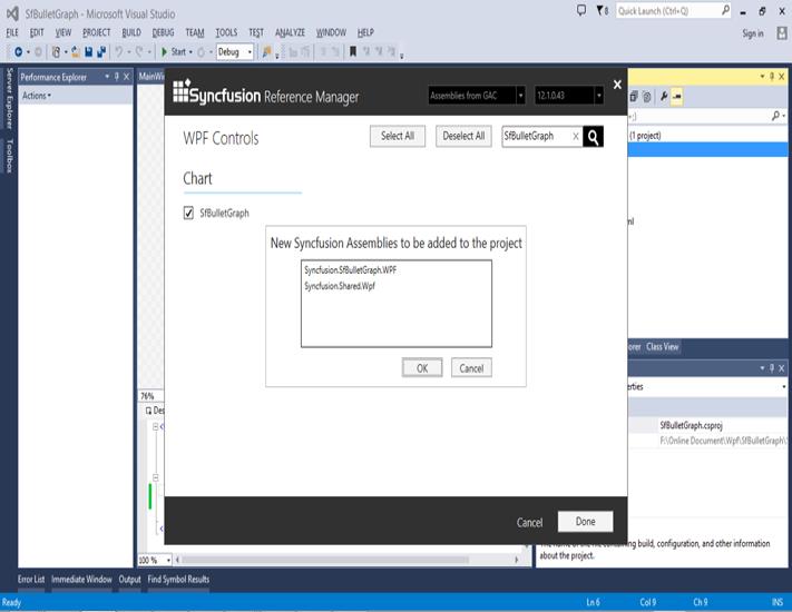 Adding SfBulletGraph assemblies in WPF application