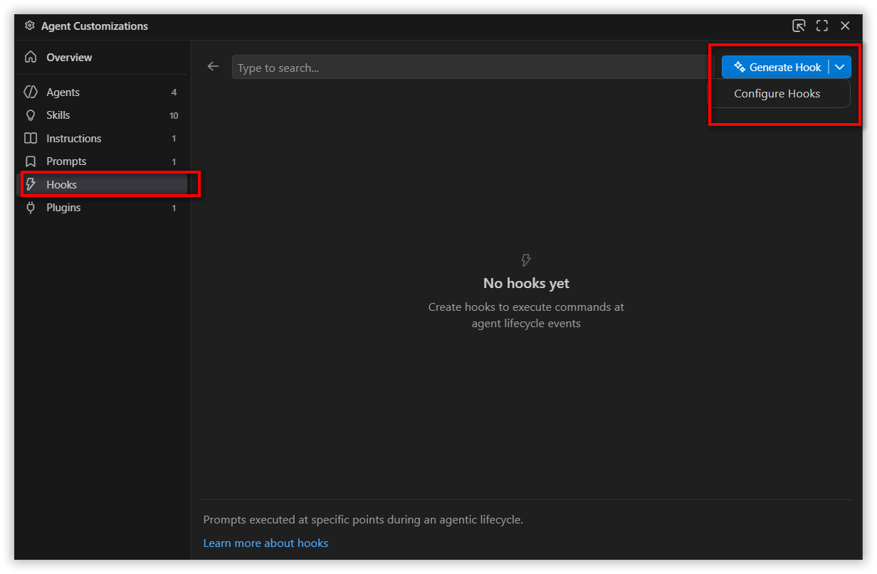 Selecting hooks to generate hooks file