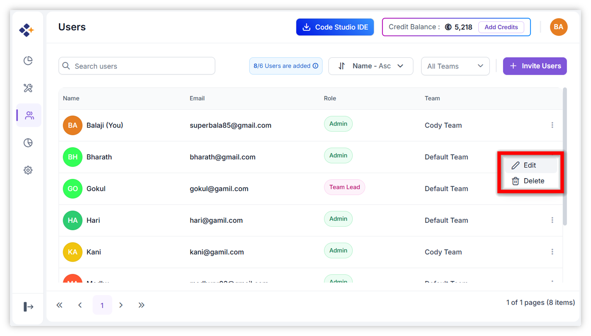 Edit and Remove User