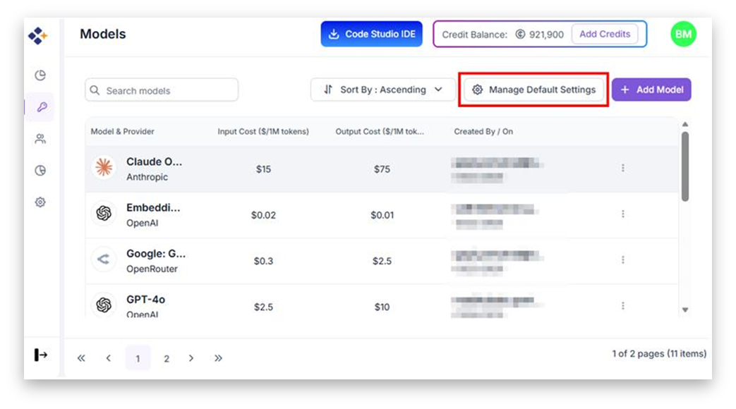 Manage Default Model