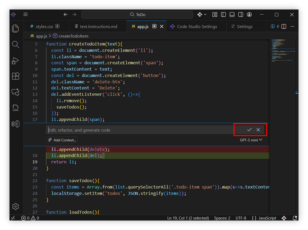 Apply or Close Changes