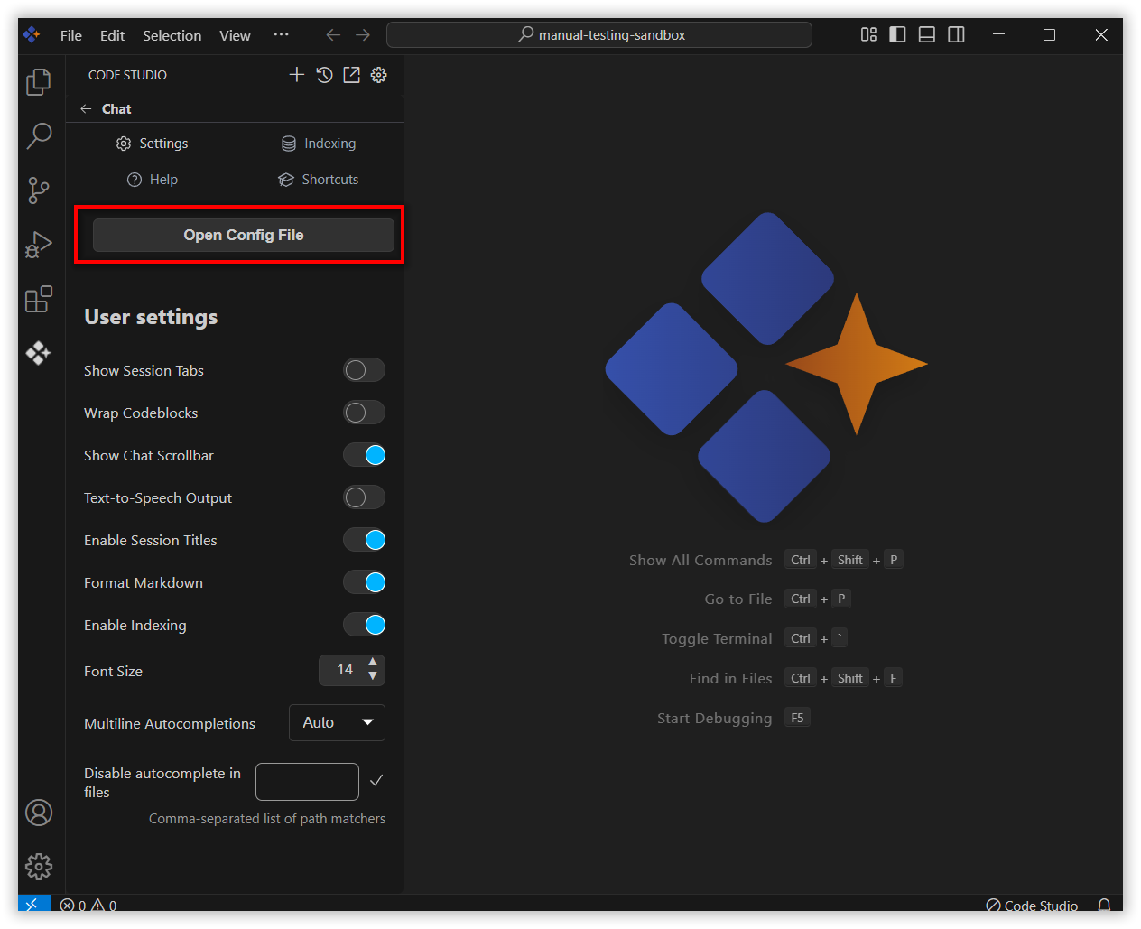 clicking open config file button