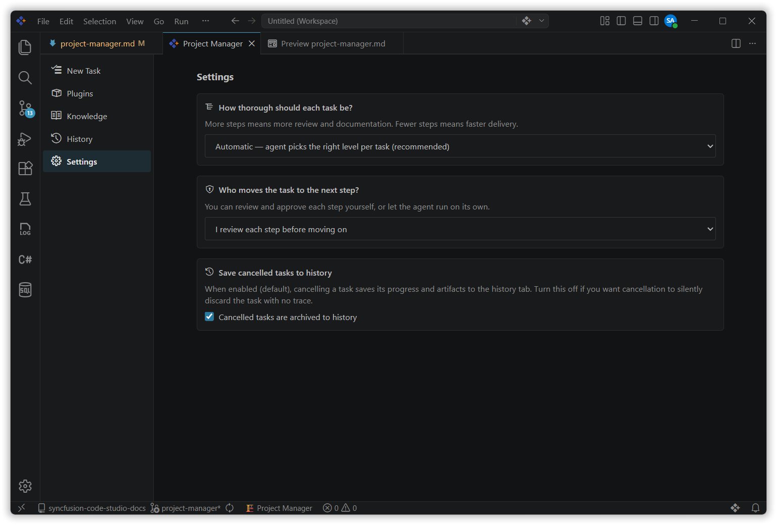 Project Manager Settings