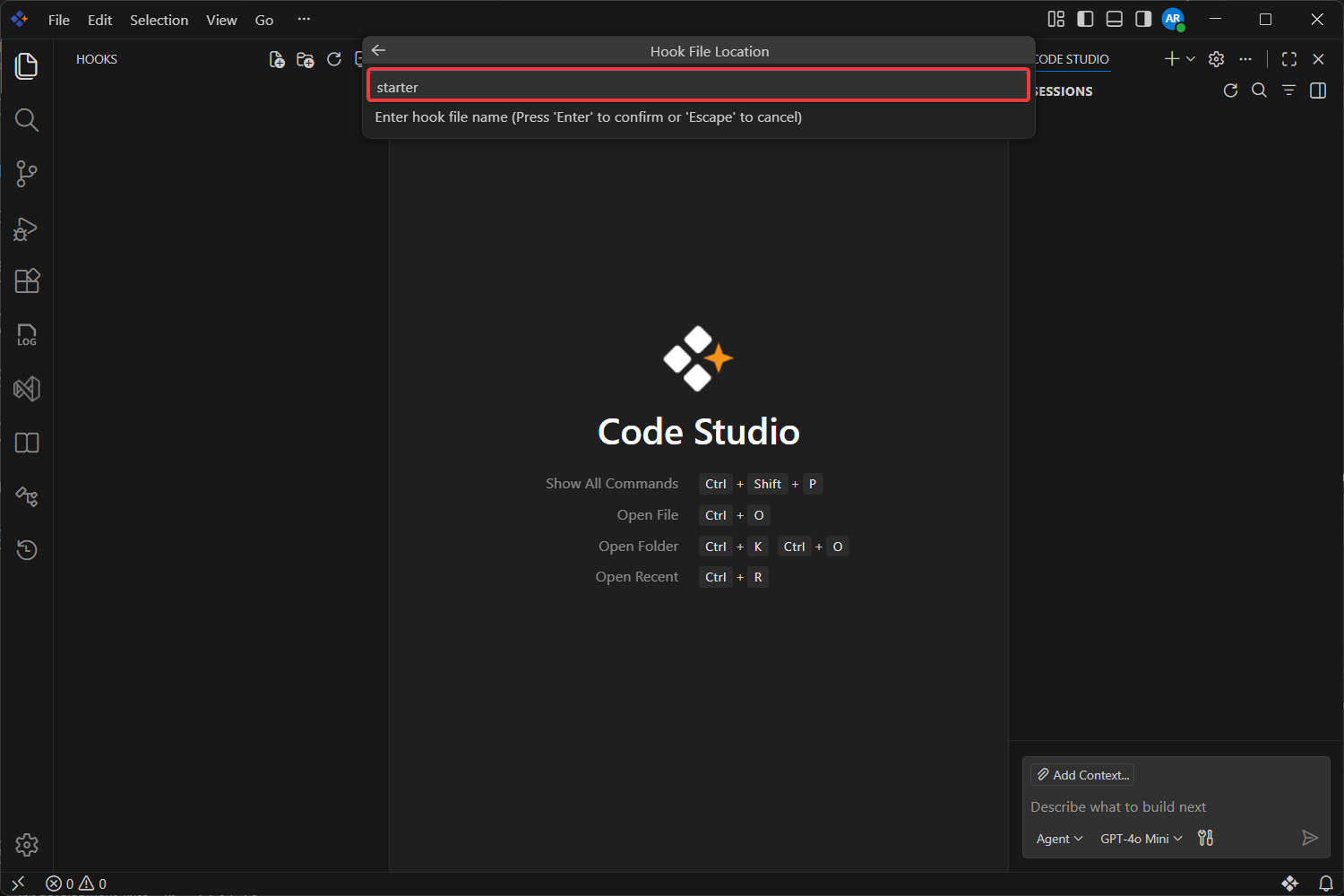 Hook naming input field in Code Studio