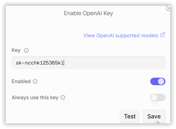 OpenRouter key entry