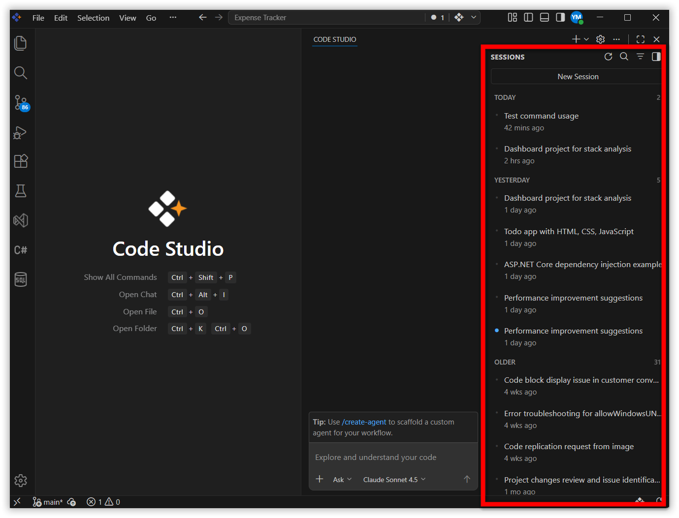 How to access session history files in Code Studio