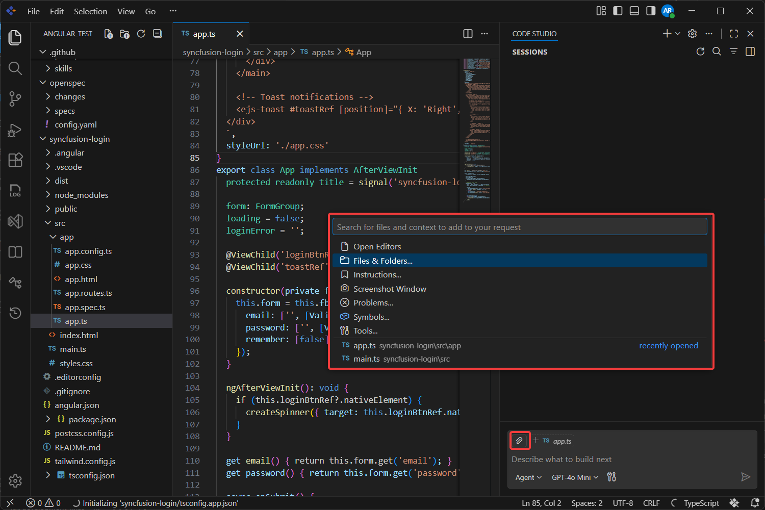 File selected from the Add context menu to send as context to the AI