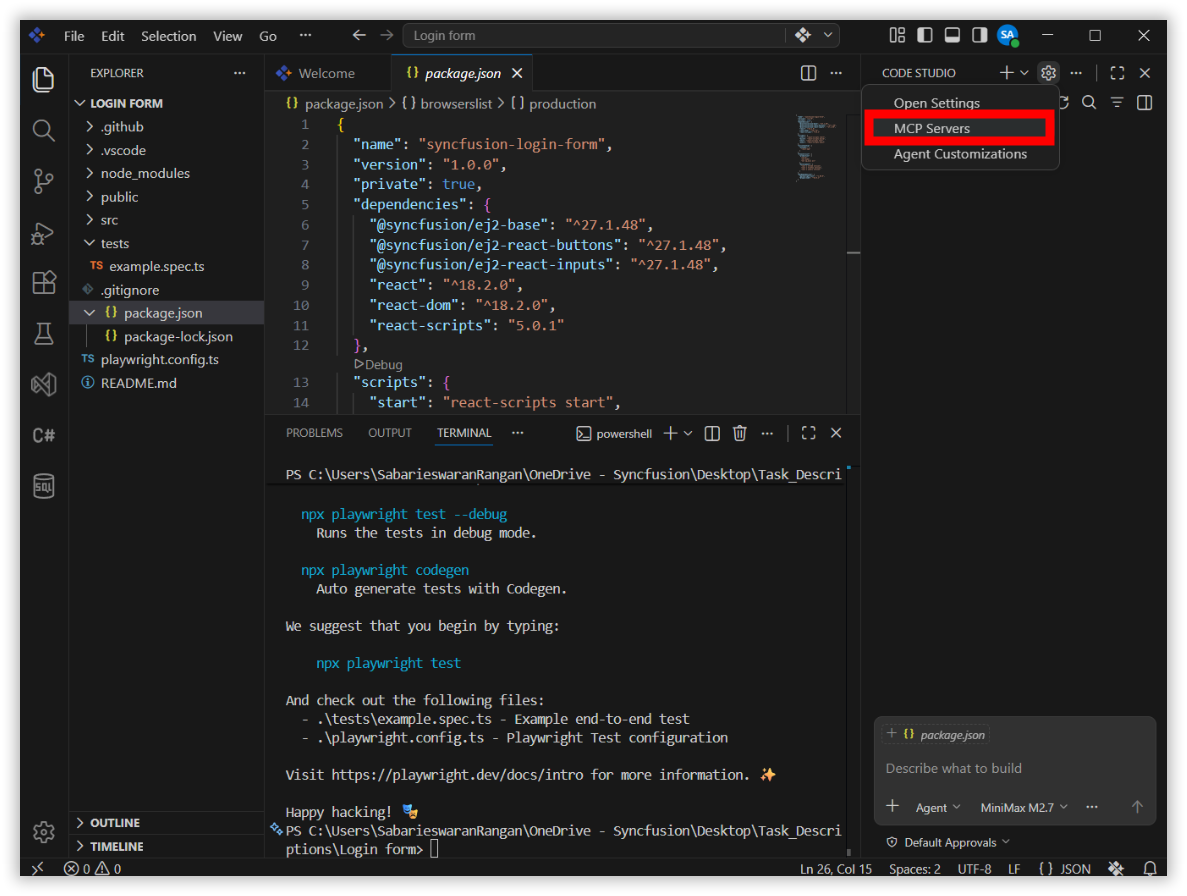 MCP panel in Code Studio