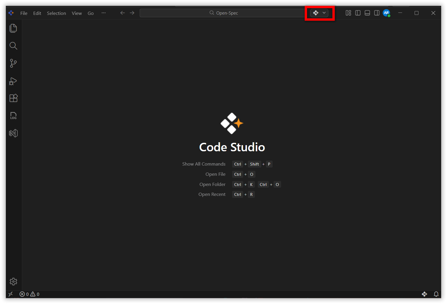 Code Studio chat icon in the toolbar