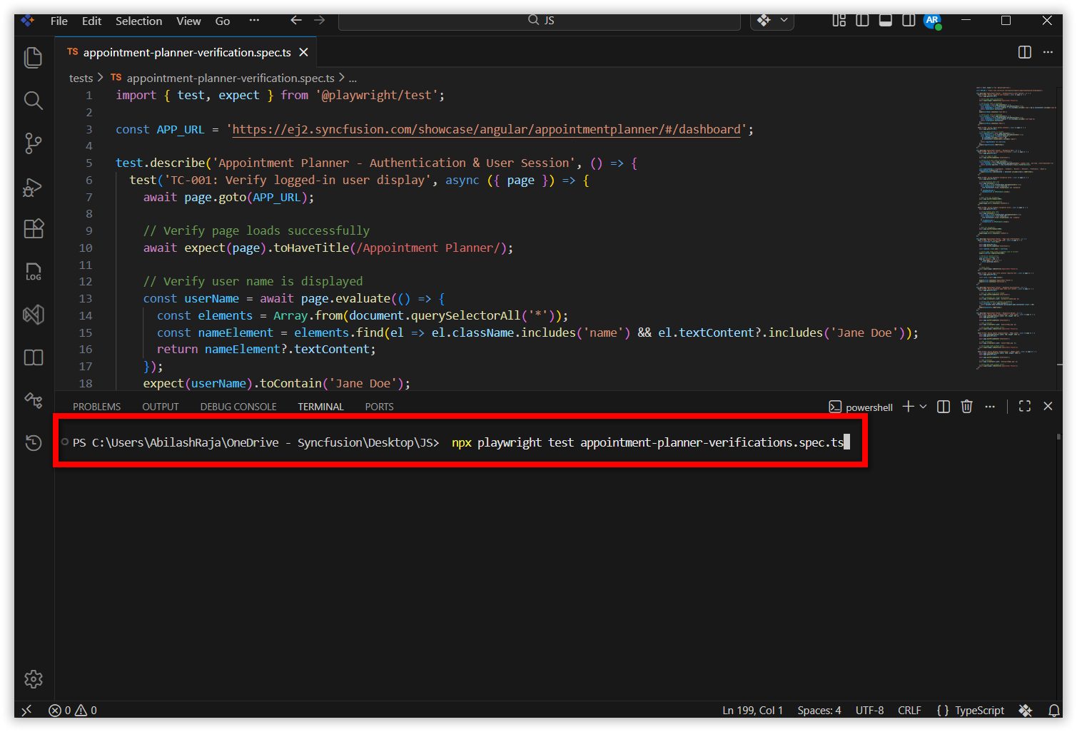 Terminal output showing Playwright test execution across multiple browsers