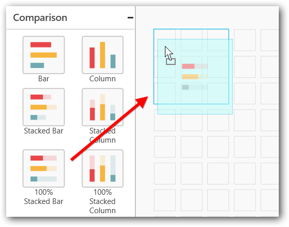 Drag and drop the 100 stacked bar chart