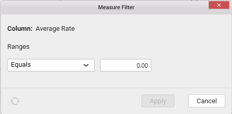 Measure filter dialog