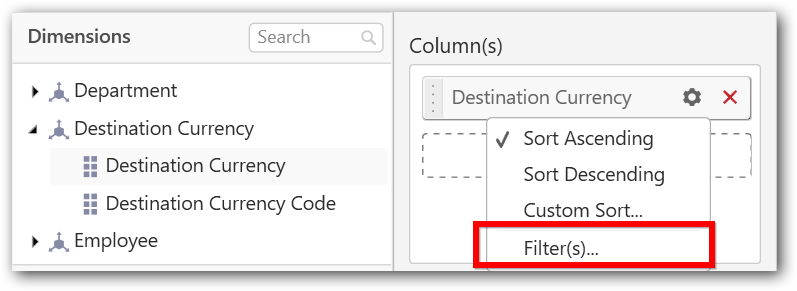 Filtering criteria