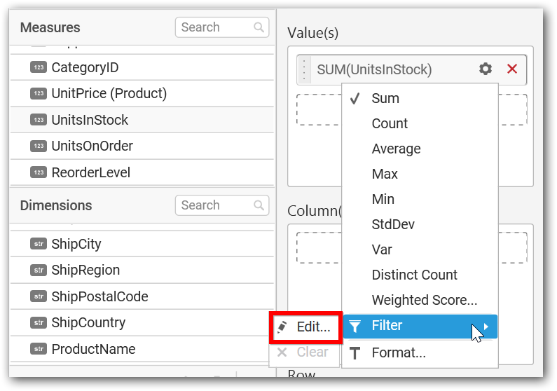 Choose filtering option