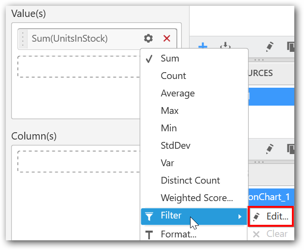 Choosing filter option