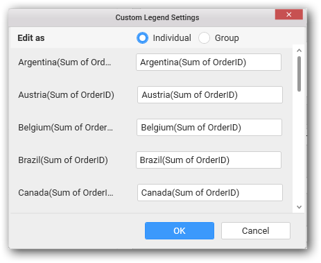 Custom Legend Settings window