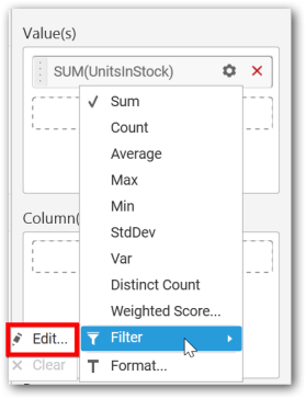 Choosing filter option