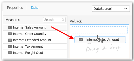 Drag and drop a column under Measures