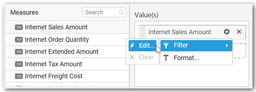 choosing filter option