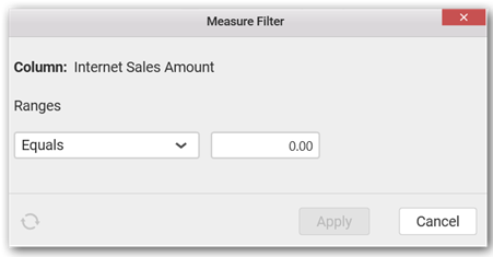 Measure filter dialog