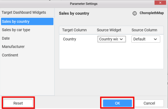 Parameter settings window