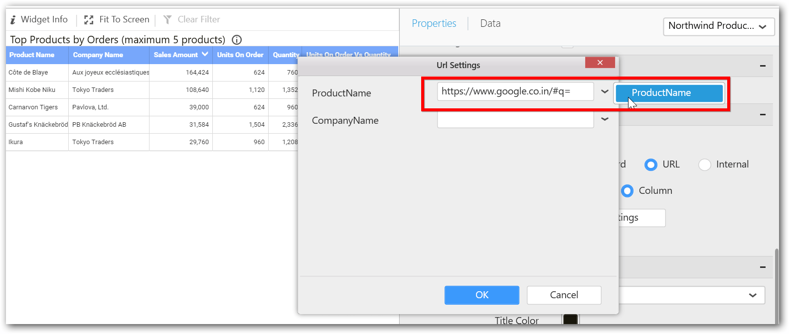 select fields in url settings