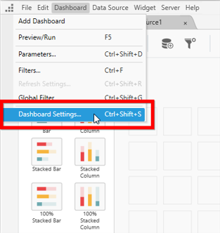 Dashboard settings option