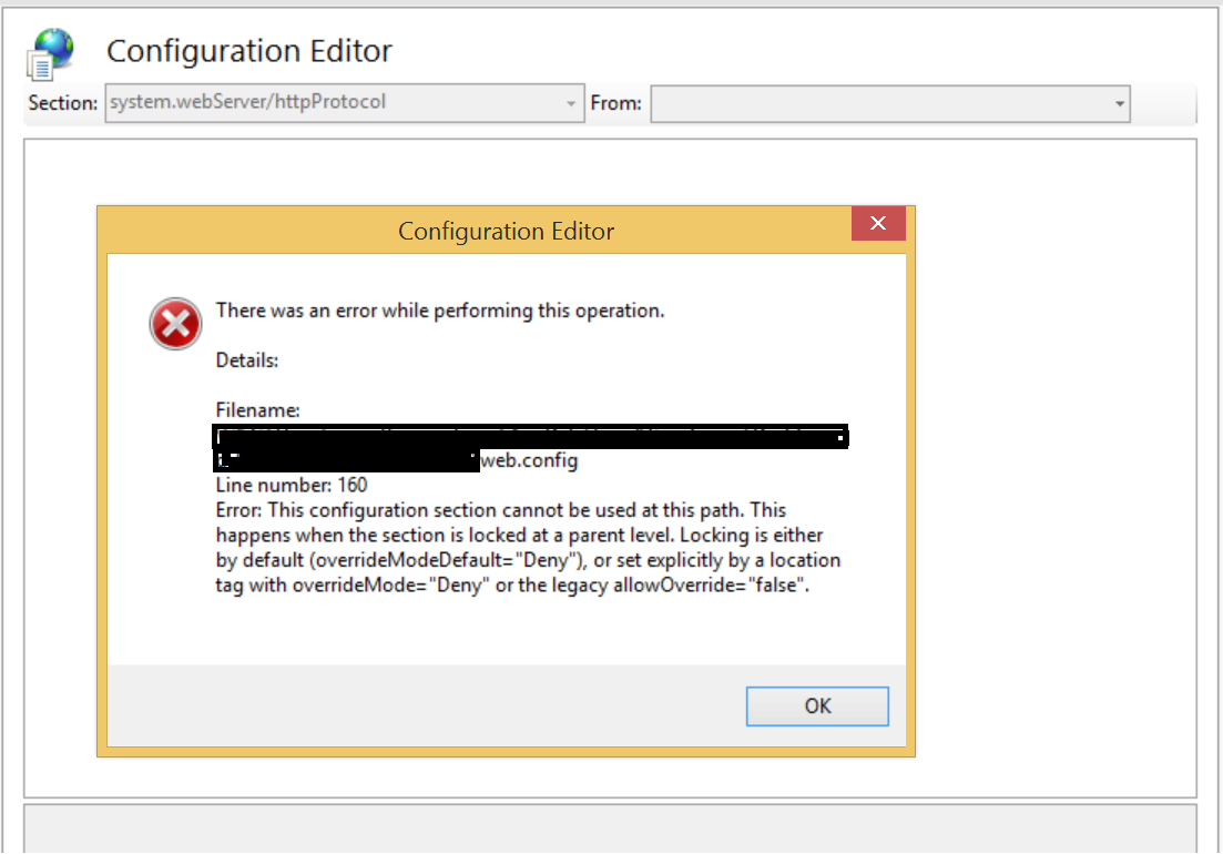 Configuration Editor showing error detail