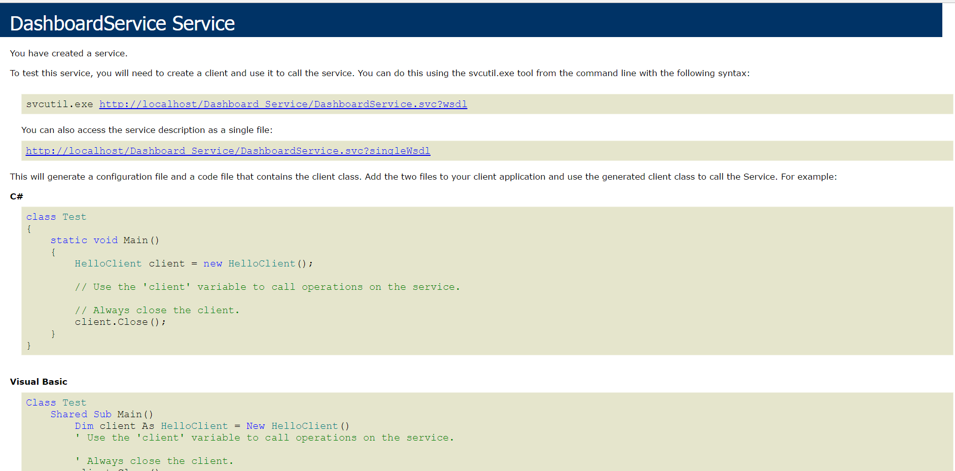 Dashboard Service Page
