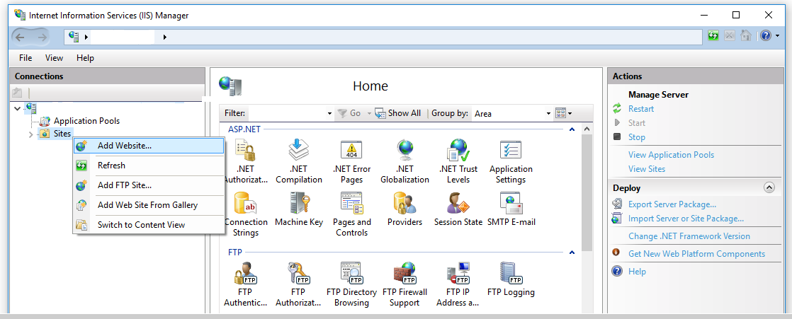 Host Dashboard Server as application in IIS - Add Application
